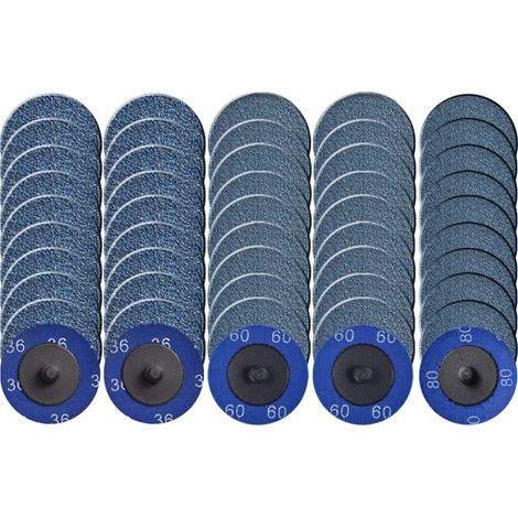 Lot de 50 disques abrasifs à changement rapide de 5 cm pour accessoires de meuleuse, revêtement en oxyde de zirconium, grain 36/60/80, pour la préparation de la surface (1/5)
