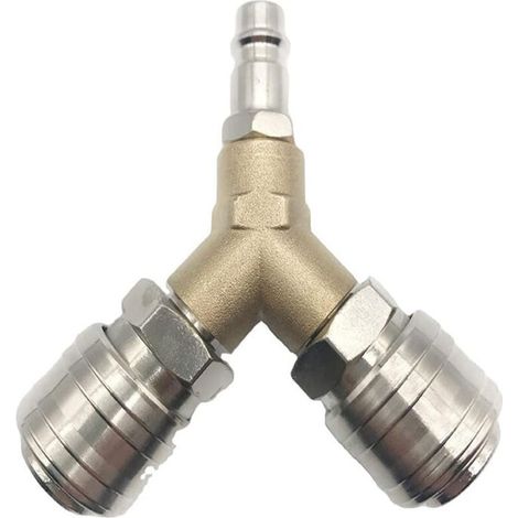 Distributeur d'air comprimé avec interrupteur, tout en laiton inoxydable, équipé de deux raccords filetés 1/4 pouce, pour systèmes d'air comprimé, OUYLAF (1/4)