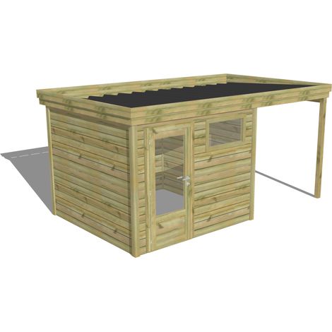 ABRI DE JARDIN bois Pin autoclave 27mm - 4,64x2,64m / 12,3m2 - Bac acier - Abri Français (1/5)