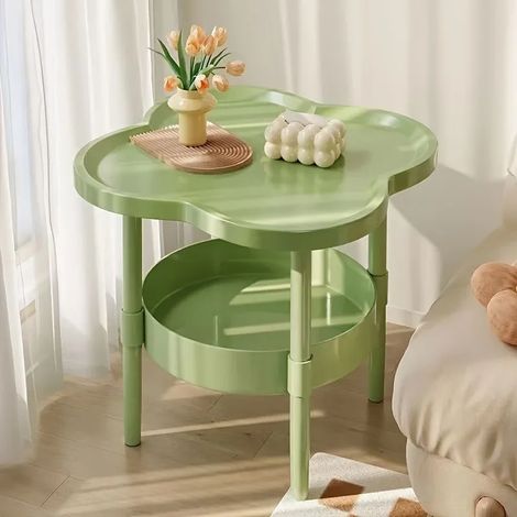(Vert G5233B) Table d'appoint double plateau en forme de trèfle à quatre feuilles, idéale pour canapé, chambre, salon ou balcon. (1/5)