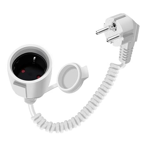Schuko Extension Cable Spiral 16A 250V 90° Angled Schuko Electrical Extension Cord 0.6 m to 1.5 m Max IP44 Protection Contact for Household Appliances Use (White, 1.5 m) (1/5)
