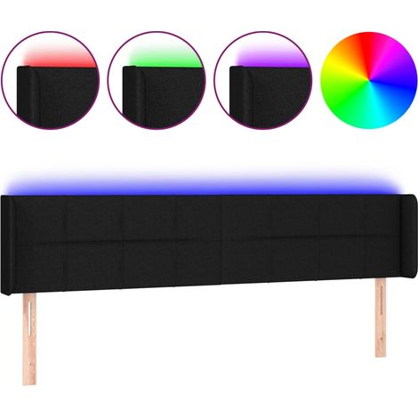 Testiera Testata del letto a LED Nera 163x16x78/88 cm in Tessuto (1/4)