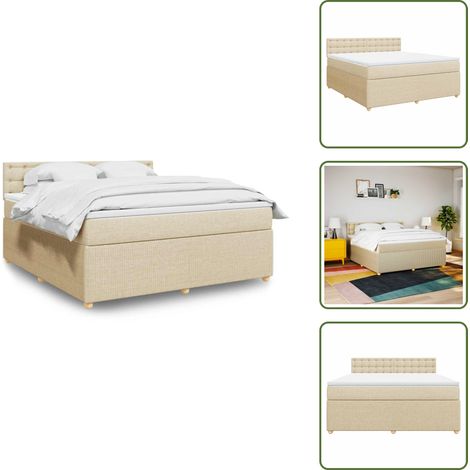 Colchón ensacado - vidaXL Cama box spring con colchón tela color crema 180x200 cm - Cama con cabecero
