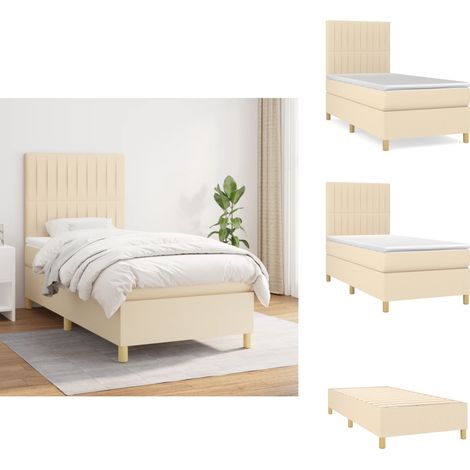 Sommier à lattes de lit avec matelas Crème 80x200 cm Tissu - Lit Plateforme - Lit Double - Matelas Ressorts Ensachés - Literie - Chambre À Coucher (1/5)