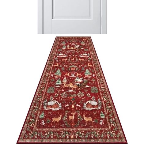 Weihnachtsläufer-Teppich, rutschfest, waschbar, Winterurlaub, Bodenmatte, weicher Weihnachtsbaum, Weihnachtsmann, Teppich, für Innenbereich, Schlafzimmer, Esszimmer, Badezimmer, Eingangsbereich (1/5)