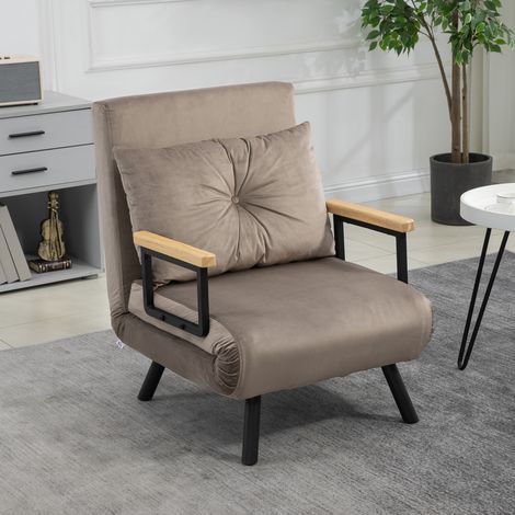 Poltrona Letto 3 en 1, Gris, Dossier Réglable sur 5 Positions, Coussin Fourni, 63x73x81 cm (1/5)