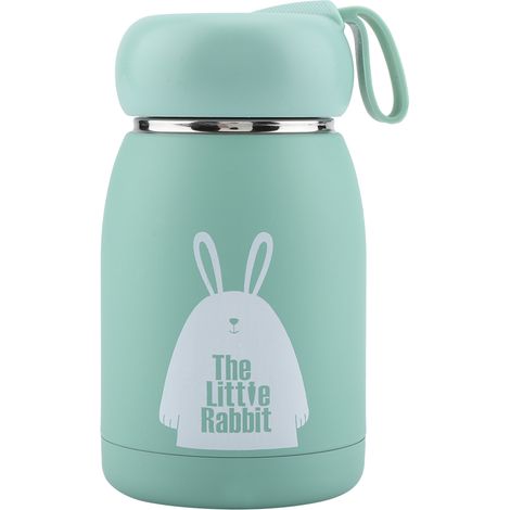 Gourde isotherme vert en inox avec motif lapin, tasse thermos, bouteille d'eau mignonne