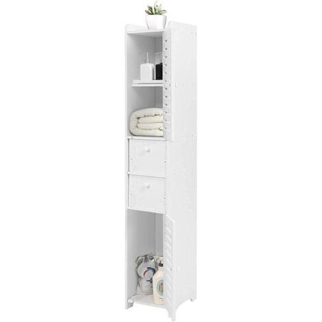 Meuble de rangement pour armoire de salle de bain, Meuble de salle de bain 2 portes 2 tiroirs, Meuble salle de bain en panneaux de bois et de plastique, Pour les petits espaces, style moderne, (1/4)