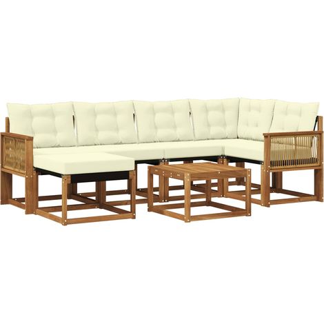 Outdoor Sofa Set with Cushion 7 pcs Natural and Cream vidaXL