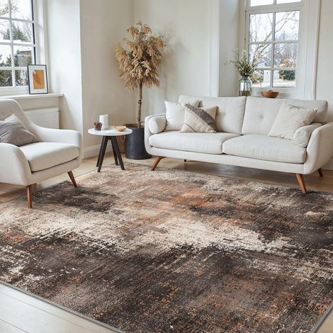 Tapis Salon Résumé 200x290cm Lavable en Machine Rug Grand AntidéRapant Poil Ras, pour Chambre Salle a Manger Descente de Lit Bureau, Cuisine, Rotbraun (1/5)