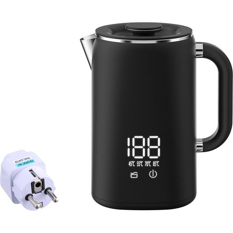 Bouilloire électrique intelligente avec adaptateur de prise allemande, protection contre la surchauffe, bouilloire robuste pour l'infusion du thé. (1/5)