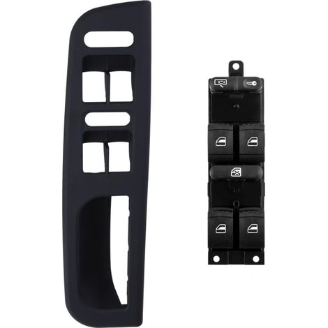 Bouton Leve Vitre + Cache Revêtement Noir pour Golf 4 Passat Jetta Bora SEAT Leon Toledo 1J4959857D 3B1867171E Avant Gauche Côté Conducteur