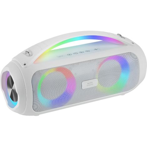 Mars Gaming MS-Pulse, Speakerphone Bluetooth Portatile 50W RMS, Illuminazione RGB, 2 Driver Attivi 93mm + 2 Driver Passivi Ultra-Bass, Funzione Vivavoce, USB/MicroSD/AUX/FM, Maniglia e Cinturino, Whit