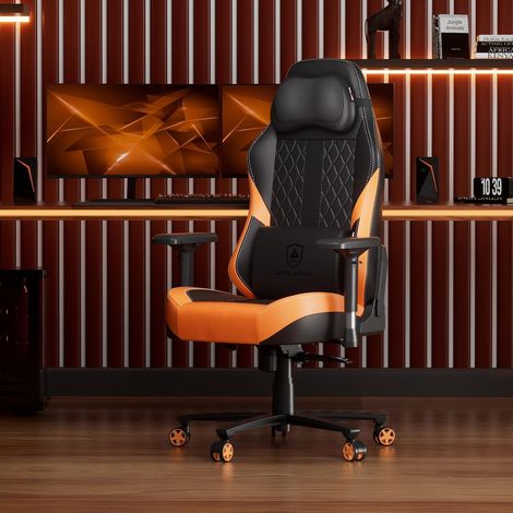 Chaise Gaming avec Massage, Chaise Bureau avec Coussin à Ressorts ensachés et Repose-Pieds,Chaise de Gamer Ergonomique avec Dossier élargi et accoudoirs 4D, capacité de Charge de 150 kg, Orange (1/5)