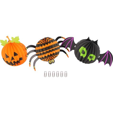 Lanterne araignée d'Halloween en forme de citrouille tridimensionnelle, chauve-souris et araignée, motifs variés, décoration d'Halloween pour l'intérieur et l'extérieur (1/5)