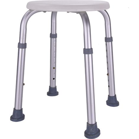 Tabouret de Douche - 1 Unité - Aluminium et Plastique - Hauteur Réglable et Antidérapant - Salle de Bain et WC - Blanc