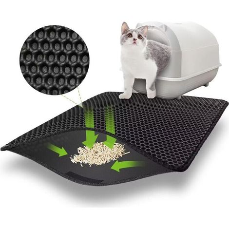 Tapis Litiere Chat 60x45 CM avec Velcro, Double Couche Tapis de Litière pour Chat Conception à Grands Trous, Imperméable Tapis Litière pour Chat, Non Toxique pour Bac à Litière Chat et Toilette Chat (1/4)