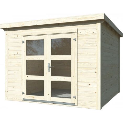 Casetta da giardino in legno 276x282 cm, pareti 28 mm grezze con porta doppia vetrata, per ricovero attrezzi esterno - Esterni da Vivere (1/5)