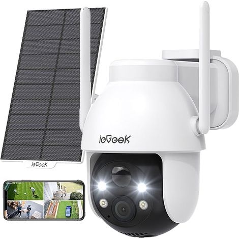 ieGeek Camera Surveillance WiFi Solaire - 2K Camera de Surveillance Exterieur sans Fil 360° PZT Camera Solaire Vision Nocturne Couleur, Détection Humaine PIR, Audio Bidirectionnel, IP65