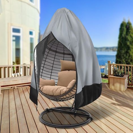 Staubschutzhülle mit Reißverschluss für eierförmige Hängestühle im Außenbereich, aus 420D Oxford-Gewebe, wasserdicht, UV-beständig und winddicht, 190 x 115 cm, Grau