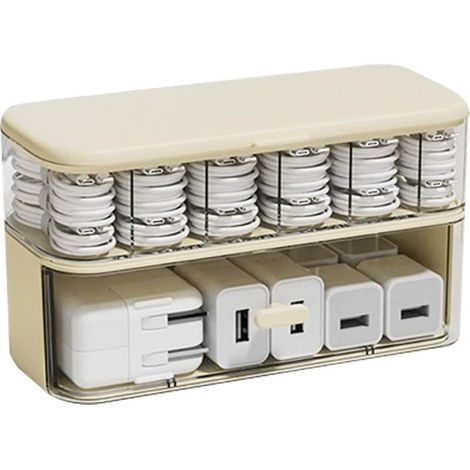Boîte de rangement pour câbles avec couvercle, boîte de stockage pour câbles de données à 7 compartiments, 22.5x10x12.5cm (1/5)
