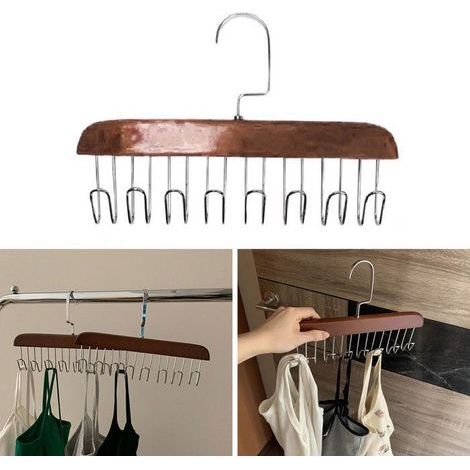 BelleRise – Multifunktionale Garderobe – 8 Haken, kein Bohren erforderlich – Aufbewahrung für Taschen und Unterwäsche – Dunkelbraun (1/5)