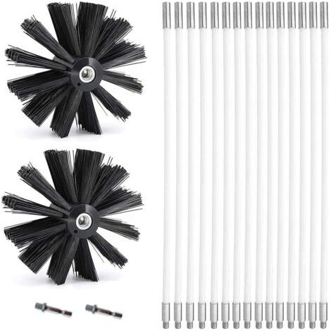 Kit de Ramonage, Brosse Nettoyage Cheminée Ø150mm pour Cheminées avec 15 Tiges Flexibles de 410 mm et 2 TêTes de Brosse (1/5)