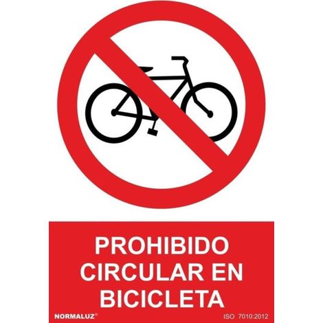 Señal de Prohibido cicular en bicicleta SEKURECO                         100 x 150 mm                          ADHESIVOS DE VINILO (1/2)
