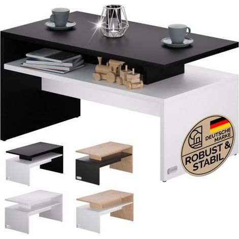 Table Basse de Salon avec 2 Niveaux, Noir et blanc 92 X 50 X 47 cm (1/5)