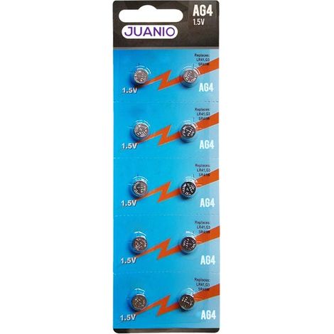 Lot de 10 Piles bouton plates Alcaline Type AG4/G4 compatibles LR626 LR626SW 377A SR 626 SR377 G4 1,5V - Juanio - (1/2)
