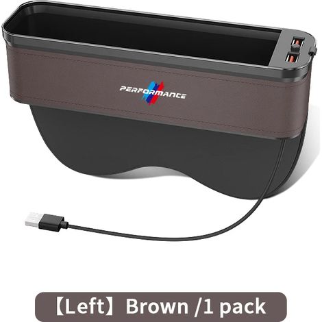 (Pour siège gauche marron) Boîte de rangement lumineuse en cuir pour l'espace entre les sièges de BMW X3, X5, X6, F30, F34, F10, F20, G20, G30, G01, G02, G05, F15, F16 et les séries 1, 3, 5 et 7 (1/5)