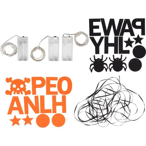 Kit de décoration d'Halloween : bannière « Joyeux Halloween » avec lettrage et motif araignée, à faire soi-même, avec lumière LED, pour porte ou cheminée. (1/5)