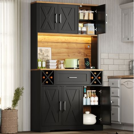 Meuble de cuisine haut avec éclairage LED, range-bouteilles, 105 x 40 x 180 cm OKMYHOME (1/5)