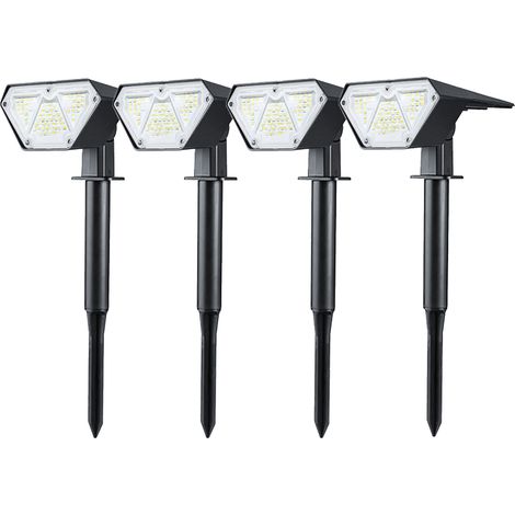 Juego de 4 focos solares LED 2 en 1 ajustables, con estaca para suelo, resistentes al agua, para uso exterior (jardín, entrada de vehículos, patio), luz blanca cálida y blanca (1/5)