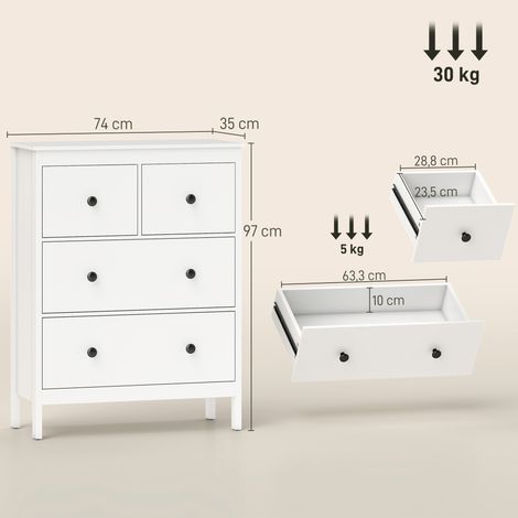 Kommode mit 4 Schubladen, für Kleidung & Bettwäsche, Wohnzimmer, Schlafzimmer, Flur, Spanplatte, Weiß (1/5)