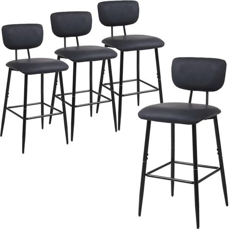 ralex-chair Tabouret de Bar, Chaise de Bar avec Dossier et Repose-Pieds, Tabourets Haute pour Cuisine Salle à Manger Bistro, Chaise 65 cm de Haut (Lot de 4,Noir)