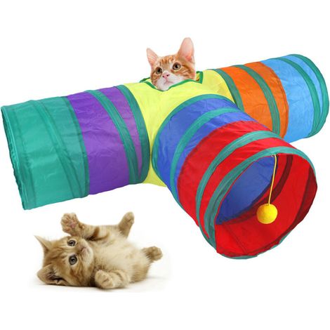 Tunnel pour Chat 3 Voies Pliable - Jouet interactif Pop-up Labyrinthe Maison - Tunnel de Jeu pour Chat Chiot Lapin Petit Animal