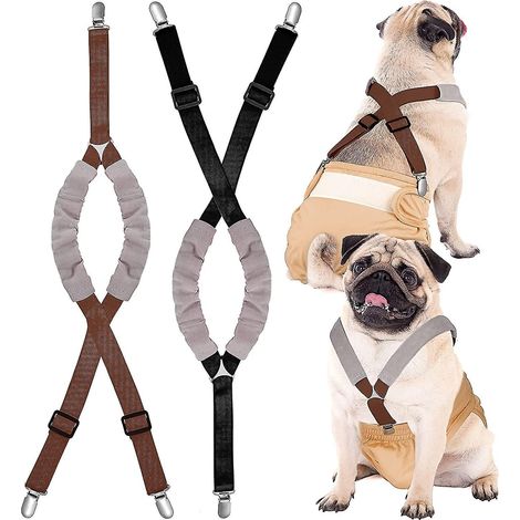 Lot de 2 attaches pour couches de chien, sangles ventrales, harnais pour maintenir la couche en place, pour chiens de petite, moyenne et grande taille (noir, marron, taille S) (1/5)