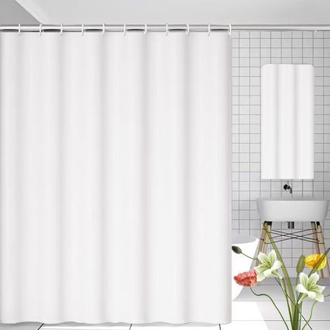 Anti-mold shower curtain, 180 x 200cm, white, with 12 hooks, no drilling required, waterproof PEVA fabric, machine washable (1/5)