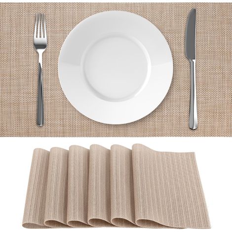 6PCS Sets de Table PVC Lavable, 45x30 CM Lin, Résistant à la Chaleur, Antidérapant (1/5)
