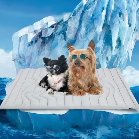Tapis rafraîchissant pour animaux. 91 x 58 cm. réversible (froid et chaud). pour chiens et chats. à utiliser dans une cage. un chenil. un lit ou un canapé. Lavable en machine. durable. sans gel. gris (1/4)