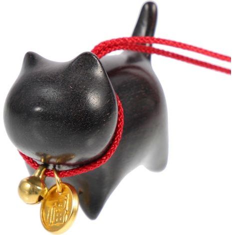 Pendentif en bois pour voiture, sculpture de chat, décoration intérieure de voiture-5.00X3.70X2.50CM-Black (1/4)