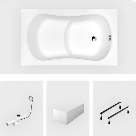 Vasca da bagno rettangolare - 120 x 70 cm - con grembiule bianco - piedini - maniglie - scarico cromato - ARIA REHAB (1/4)