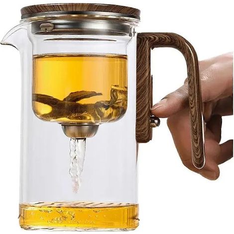 Théière en verre 600 ml avec infuseur et filtre, poignée en bois transparent (1/4)