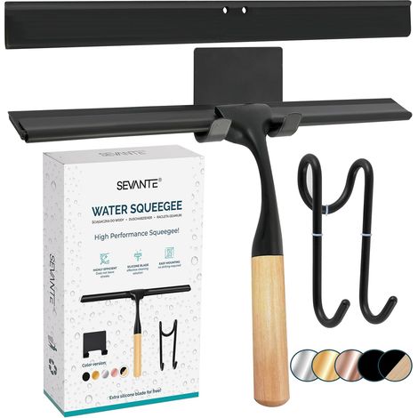 Raclette - Raclette de fenêtre en silicone - Accessoires de salle de bain - Raclette avec poignée - Glissière pour douche, verre et miroir - Raclette de douche (Noir)