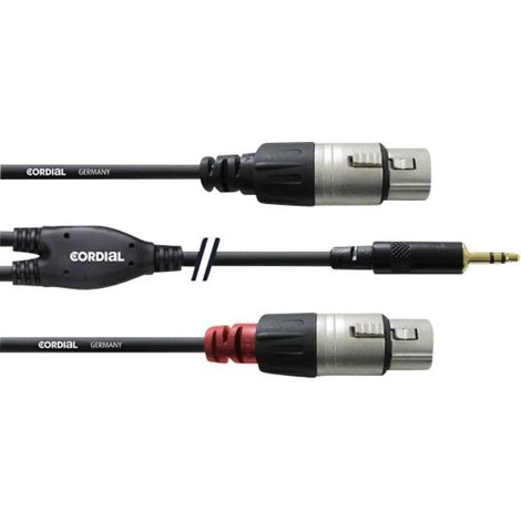 Câble adaptateur audio [1x Jack mâle 3.5 mm - 2x XLR femelle] Cordial CFY1.8WFF noir 1.80 m