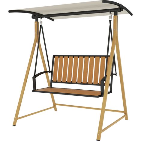Totem réglable jardin 2 places structure métallique bois naturel beige 142x112x162 cm