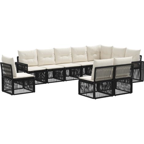 vidaXL Set Divano da Giardino 10 pcs Nero e Bianco Crema polyrattan