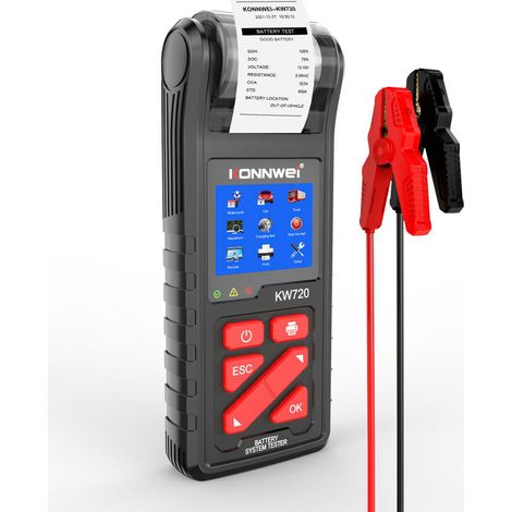 Nazalus-Hot Sale-KONNWEI KW720 Autobatterietester mit integriertem Drucker 6V 12V 24V Batterieladetester Start- und Ladesystem Test-Scan-Tool für Auto Motorrad LKW (Schwarz)
