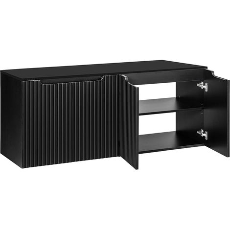 Badezimmer Doppel Waschtischunterschrank 160 cm schwarz 40 cm tief Waschbeckenschrank Badschrank 4 Türen B/H/T ca. 160,4/59,5/40 cm (1/5)